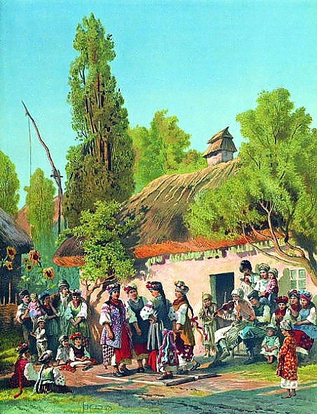 Постер Воскресный вечер в малороссийской деревне. 1879 с типом исполнения На холсте без рамы