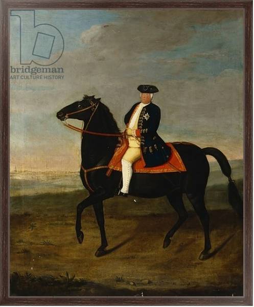 Постер King Frederick William I on Horseback with Potsdam in the background, c.1735 с типом исполнения На холсте в раме в багетной раме 221-02