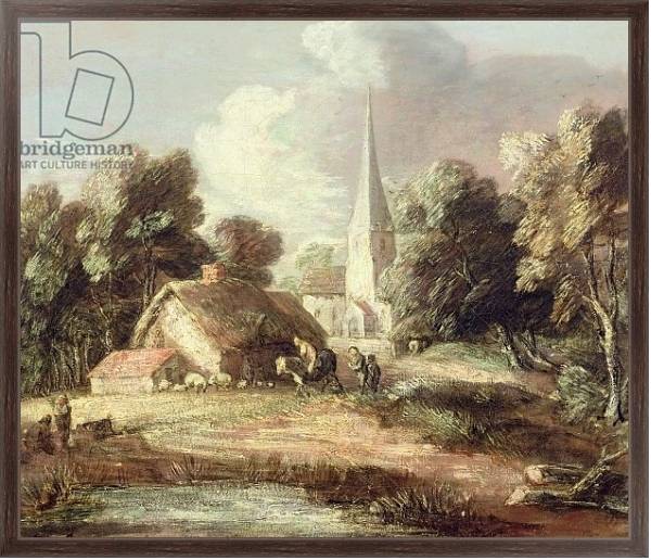 Постер Landscape with a Church, Cottage, Villagers and Animals, c.1771-2 с типом исполнения На холсте в раме в багетной раме 221-02