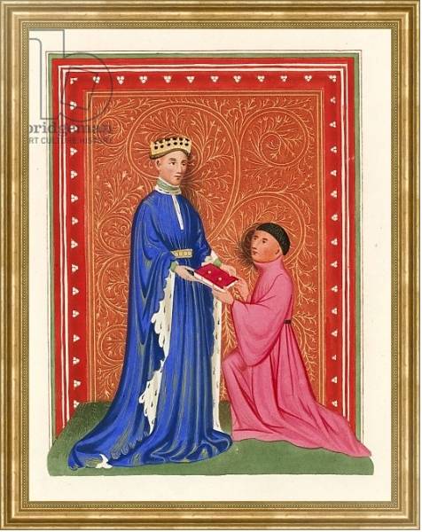 Постер Occleve Presenting his Book to Henry V, c 1410 с типом исполнения На холсте в раме в багетной раме NA033.1.051