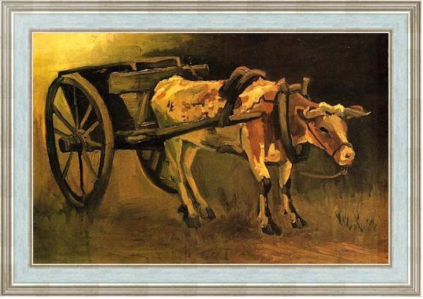 Постер Телега запряженная рыже-белым буйволом с типом исполнения На холсте в раме в багетной раме NA053.0.114
