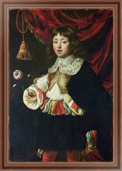 Постер Портрет мальчика, держащего розу с типом исполнения На холсте в раме в багетной раме 35-M719P-83