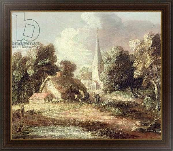 Постер Landscape with a Church, Cottage, Villagers and Animals, c.1771-2 с типом исполнения На холсте в раме в багетной раме 1.023.151