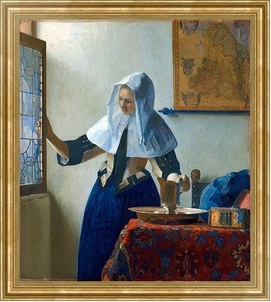 Постер Молодая женщина с кувшином у окна с типом исполнения На холсте в раме в багетной раме NA033.1.051