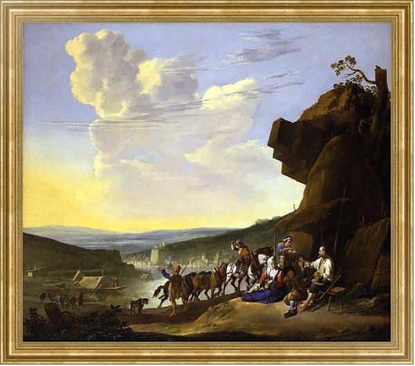 Постер Пейзаж с отдыхающими крестьянами с типом исполнения На холсте в раме в багетной раме NA033.1.051