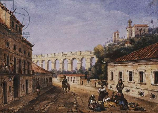 Постер The Aqueduct and Convent of Sta Teresa, Matacavallos Street, Rio de Janeiro, с типом исполнения На холсте без рамы