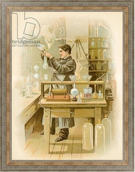 Постер Thomas Edison in his laboratory с типом исполнения На холсте в раме в багетной раме 484.M48.310