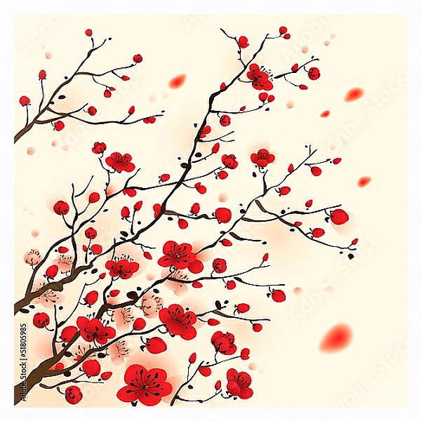 Постер Цветение сакуры с типом исполнения На холсте в раме в багетной раме 221-03