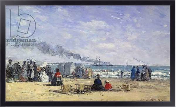 Постер The Beach at Trouville at Bathing Time; La Plage de Trouville a l'Heure du Bain, 1868 с типом исполнения На холсте в раме в багетной раме 221-01