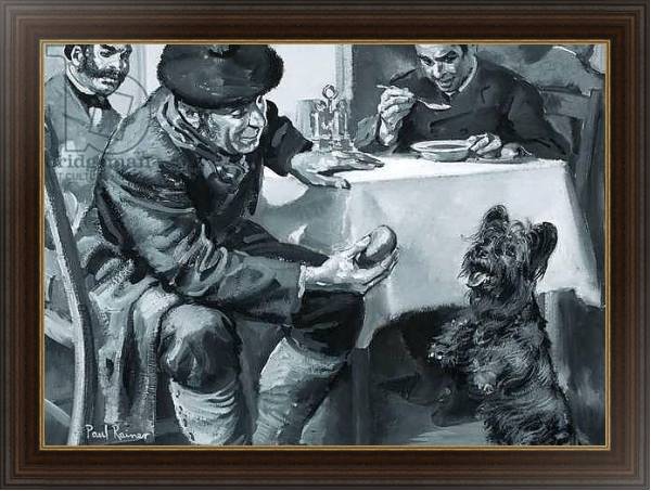 Постер Unidentified restaurant scene of man eating soup and another feeding dog с типом исполнения На холсте в раме в багетной раме 1.023.151