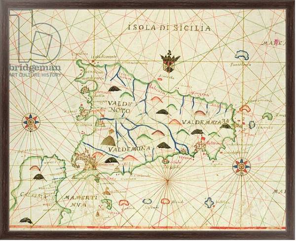 Постер Sicily and the Straits of Messina, from a nautical atlas, 1646 с типом исполнения На холсте в раме в багетной раме 221-02