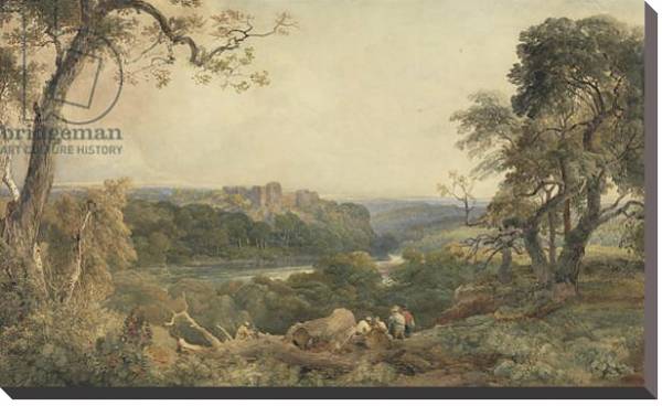 Постер Castle above a River, Woodcutters in the Foreground с типом исполнения На холсте без рамы