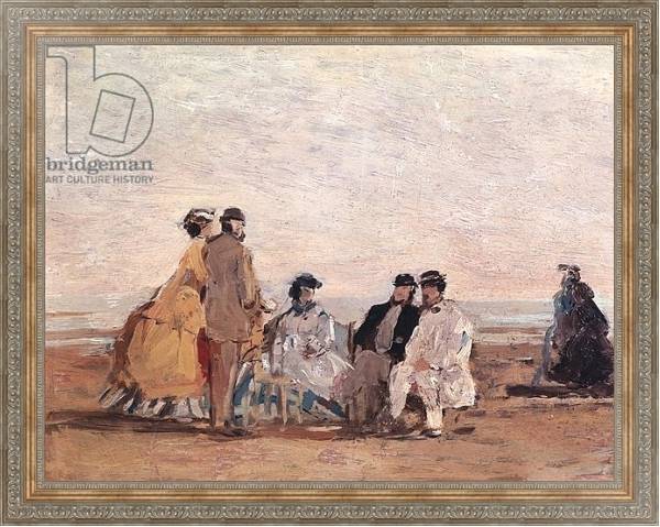 Постер On the Beach at Trouville, c.1865 с типом исполнения На холсте в раме в багетной раме 484.M48.310