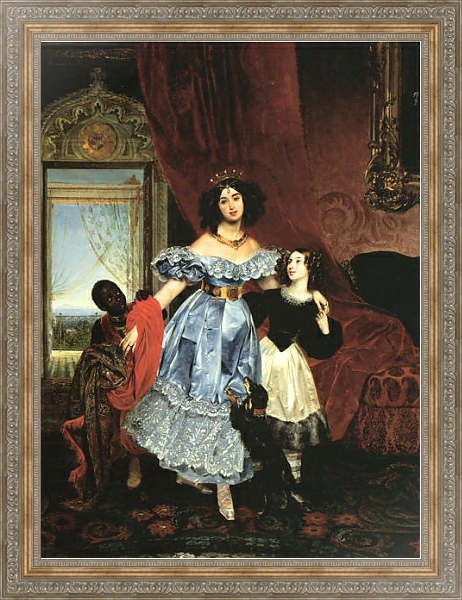Постер Портрет Самойловой с воспитанницей Джованиной Пачини и арапчонком с типом исполнения На холсте в раме в багетной раме 484.M48.310