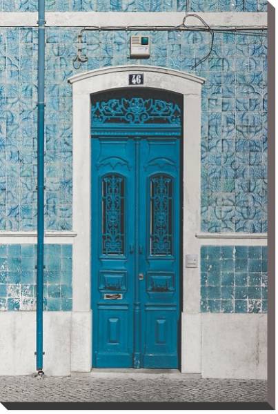 Постер Синяя резная дверь с типом исполнения На холсте без рамы