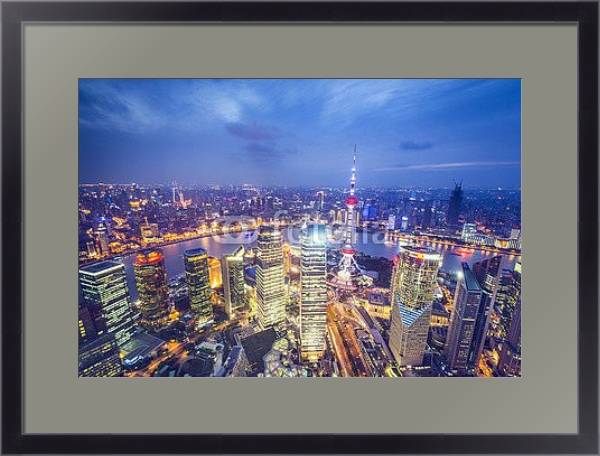Постер Китай, Шанхай. Вид с птичьего полета #1 с типом исполнения Под стеклом в багетной раме 221-01