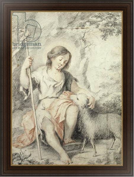 Постер The Young John the Baptist with the Lamb in a Rocky Landscape с типом исполнения На холсте в раме в багетной раме 1.023.151