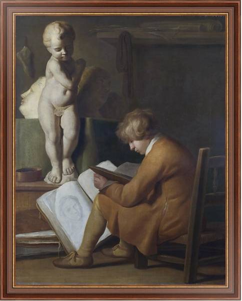 Постер Сидящий и рисующий мальчик с типом исполнения На холсте в раме в багетной раме 35-M719P-83