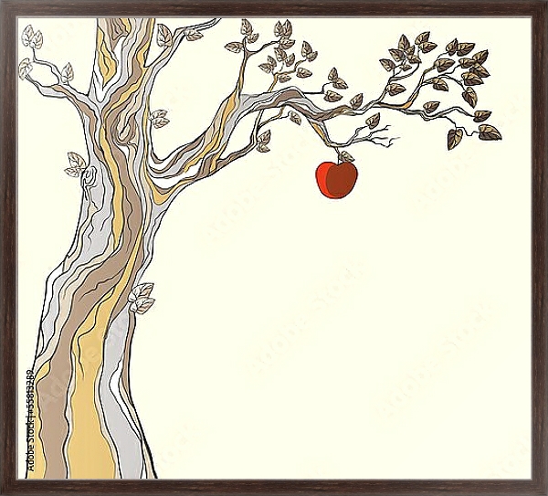 Постер Яблоня и яблоко с типом исполнения На холсте в раме в багетной раме 221-02