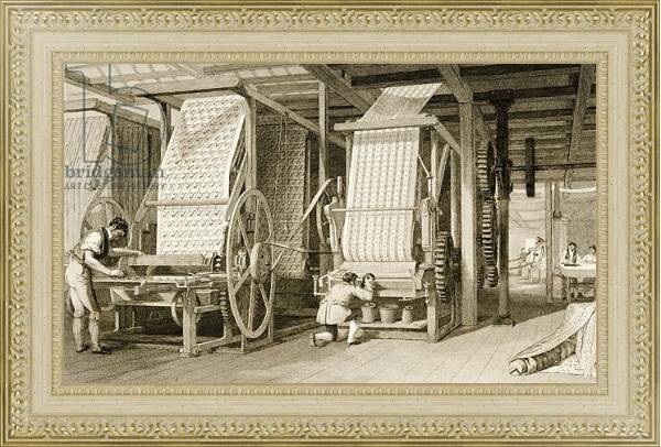Постер Calico printing in a cotton mill, engraved by James Carter c.1830 с типом исполнения Акварель в раме в багетной раме 484.M48.725