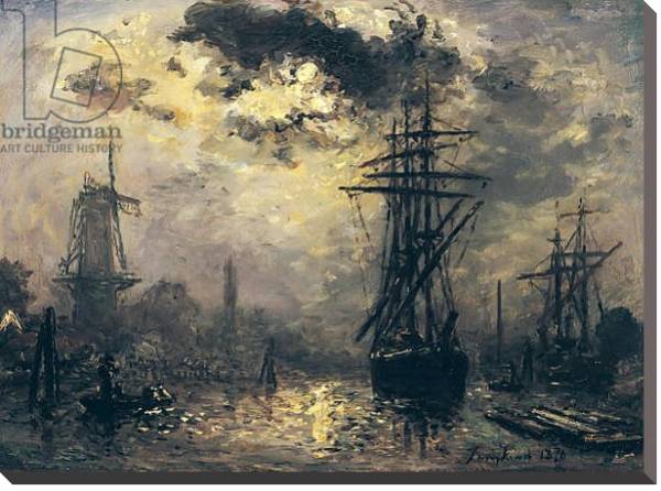 Постер View of the Port, or The Windmills in Rotterdam, 1870 с типом исполнения На холсте без рамы