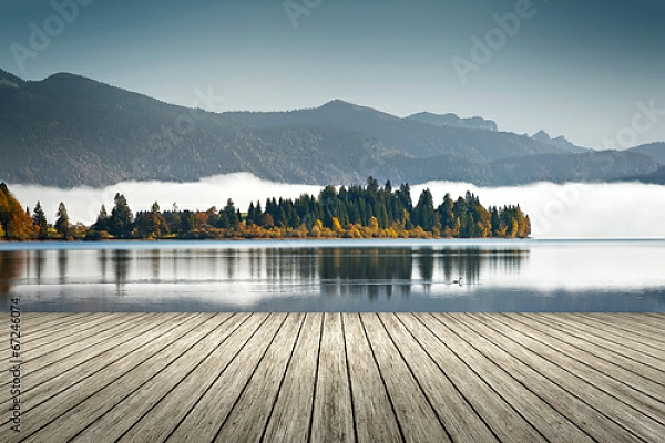 Постер Германия. Горное озеро в Баварии #6 с типом исполнения На холсте без рамы