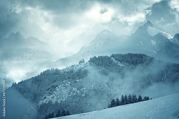 Постер Горы в снегу с типом исполнения На холсте без рамы