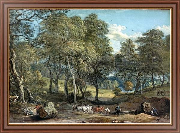 Постер Windsor Forest with Oxen Drawing Timber, 1798 с типом исполнения На холсте в раме в багетной раме 35-M719P-83