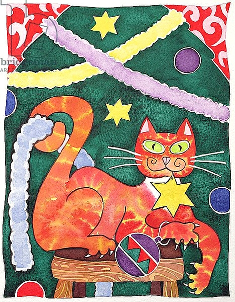 Постер Christmas Cat with Decorations с типом исполнения На холсте без рамы