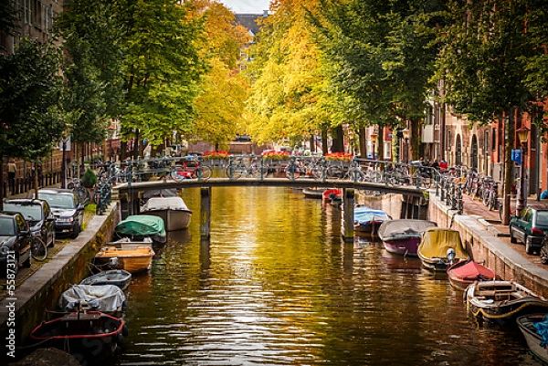 Постер Голландия. Амстердам. Каналы 2 с типом исполнения На холсте без рамы