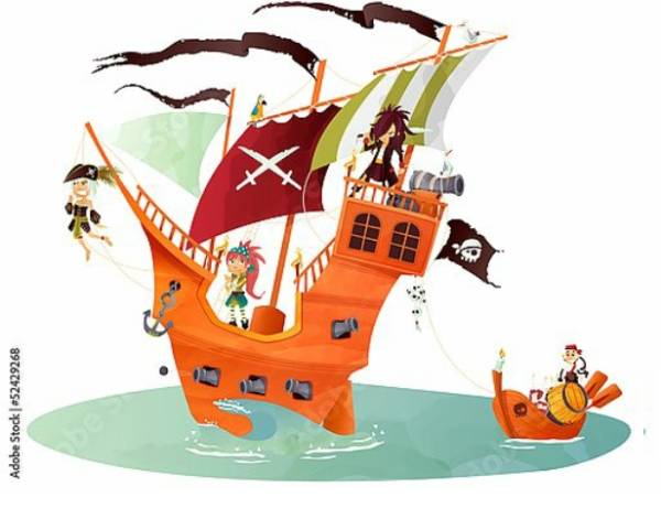 Постер Пираты в море с типом исполнения На холсте без рамы