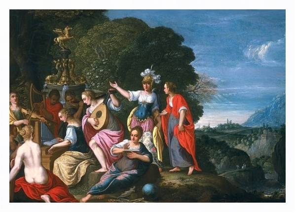 Постер Athene and the Nine Muses at the Wells of Hipokrene, 1624 с типом исполнения На холсте в раме в багетной раме 221-03