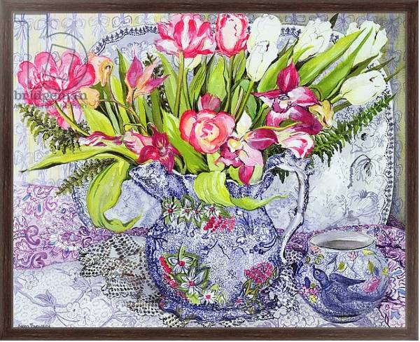 Постер Pink and White Tulips, Orchids and Blue Antique China с типом исполнения На холсте в раме в багетной раме 221-02