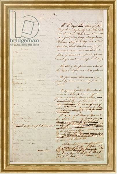 Постер First draft of the Constitution of the United States, 1787 с типом исполнения На холсте в раме в багетной раме NA033.1.051