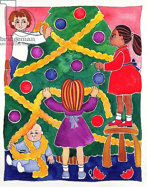 Постер Decorating the Christmas Tree 2 с типом исполнения На холсте без рамы