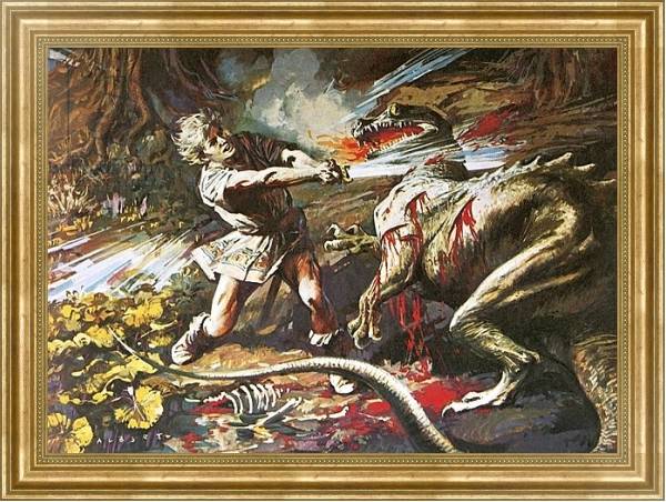 Постер Sigurd slaying the dragon Fafnir с типом исполнения На холсте в раме в багетной раме NA033.1.051