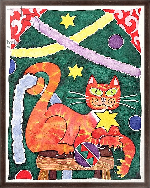 Постер Christmas Cat with Decorations с типом исполнения На холсте в раме в багетной раме 221-02