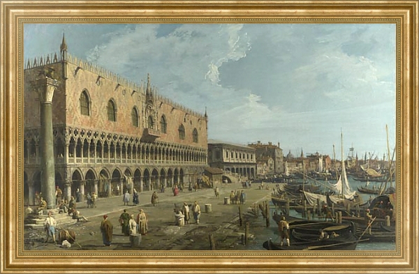 Постер Венеция - Дворец Дожей и Рива дельи Скьявони с типом исполнения На холсте в раме в багетной раме NA033.1.051
