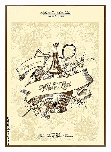 Постер Серия меню: список вин с типом исполнения На холсте в раме в багетной раме 221-03