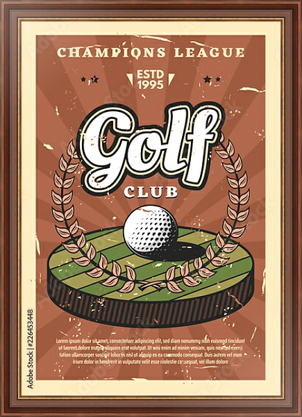 Постер Чемпионат мира по гольфу, ретро плакат с типом исполнения На холсте в раме в багетной раме 35-M719P-83