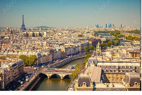 Постер Панорама Парижа с типом исполнения На холсте без рамы