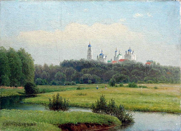 Постер Летний пейзаж. Вид на монастырь. 1880-е с типом исполнения На холсте без рамы