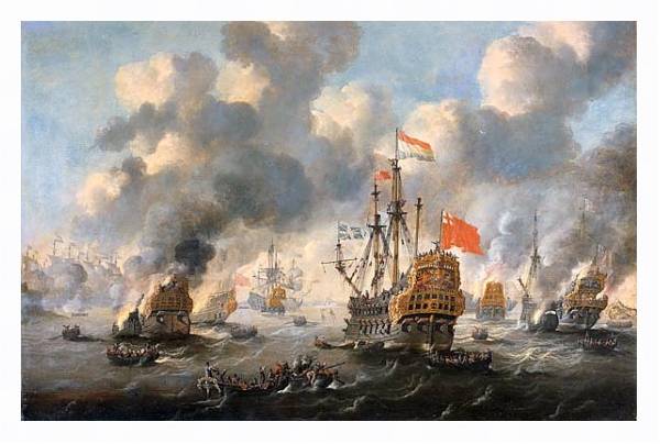 Постер The Dutch burn down the English fleet before Chatham с типом исполнения На холсте в раме в багетной раме 221-03