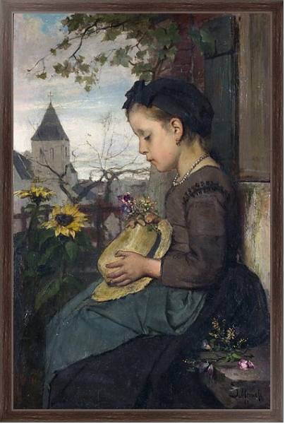 Постер Девочка, сидящая у дома с типом исполнения На холсте в раме в багетной раме 221-02
