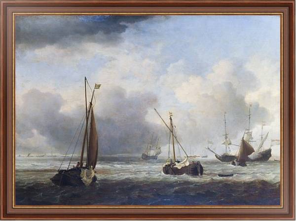 Постер Голландские корабли и малые лодки у берега с типом исполнения На холсте в раме в багетной раме 35-M719P-83