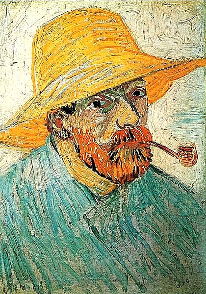 Постер Автопортрет в соломенной шляпе с трубкой с типом исполнения На холсте без рамы
