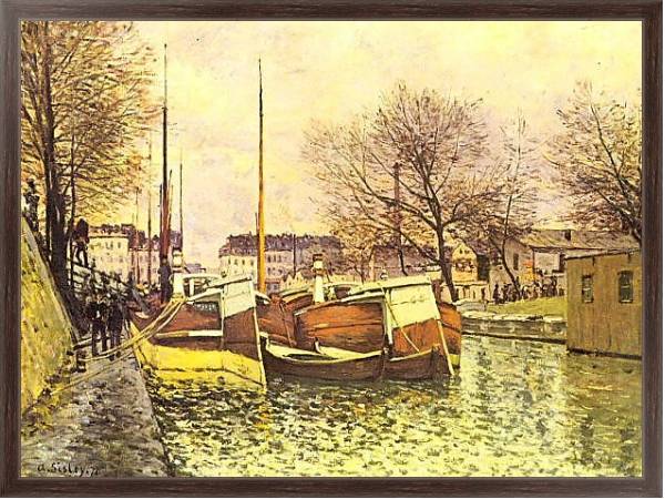 Постер Лодки на канале Сен-Мартен в Париже с типом исполнения На холсте в раме в багетной раме 221-02