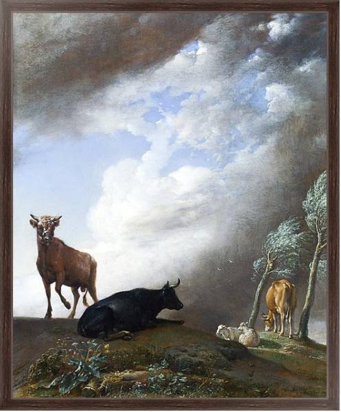 Постер Скот и овцы в шторм с типом исполнения На холсте в раме в багетной раме 221-02