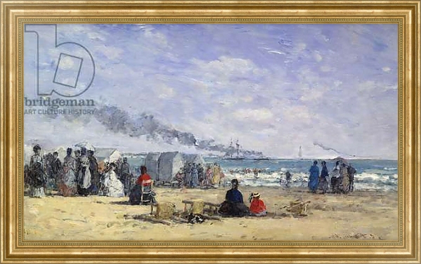 Постер The Beach at Trouville at Bathing Time; La Plage de Trouville a l'Heure du Bain, 1868 с типом исполнения На холсте в раме в багетной раме NA033.1.051