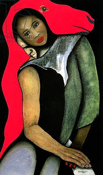 Постер Man/Woman and a Red Horse, 1999 с типом исполнения На холсте без рамы